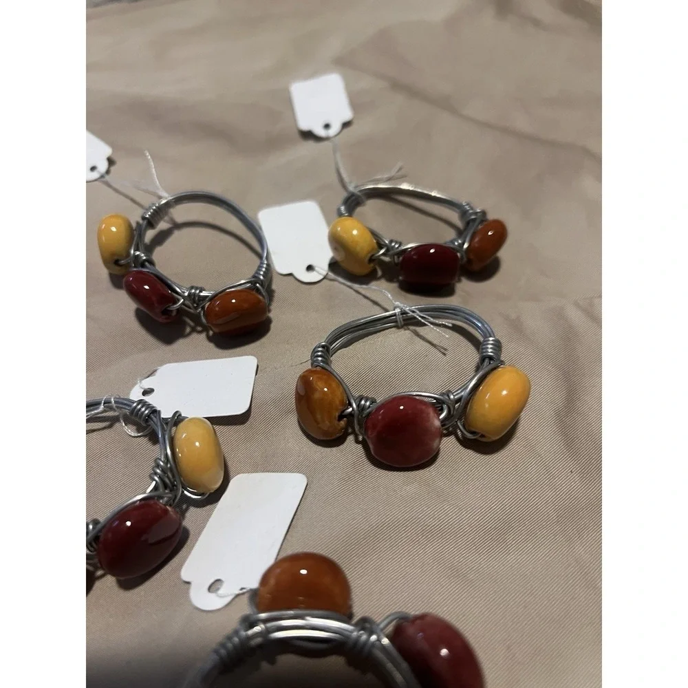 Set 6 Beaded Napkin Rings Napkin Holders‎ Harvest Fall Autumn Colors Table Decor